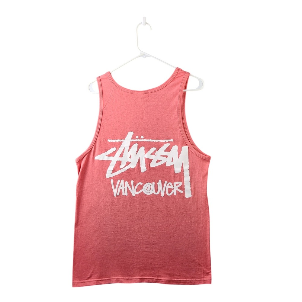 Stussy Vancouver Tank Top Men's Med Coral Graphic Streetwear Logo Cut Tag - Picture 3 of 8